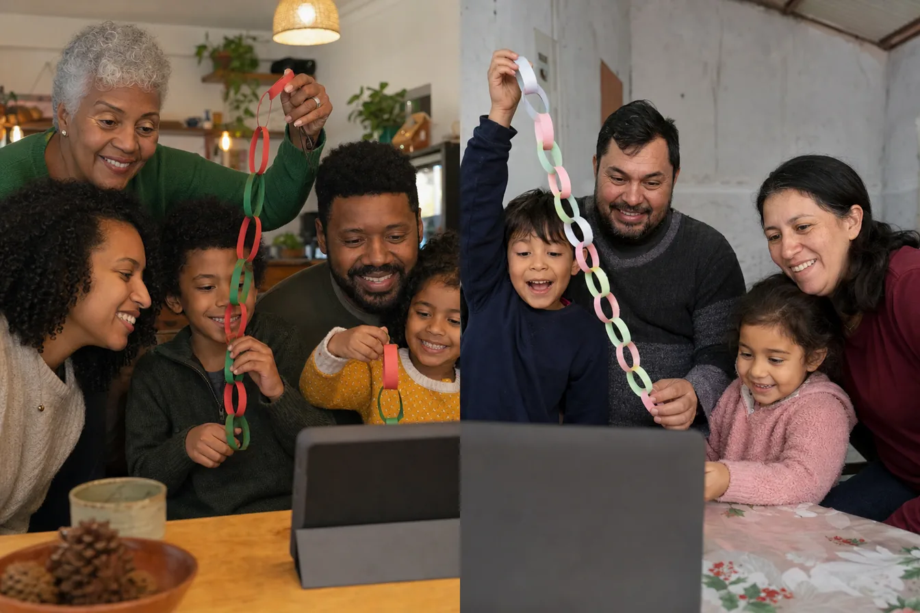 Extended family sharing a Christmas countdown by video call
